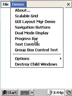 Legacy Windows CE embedded user interface component. A Windows CE 2.11 device showing several progress bars increasing and decreasing in value.